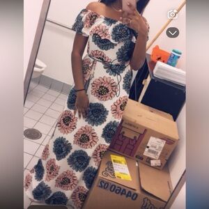 LOFT off the shoulder ruffle pattern maxi dress size- 2